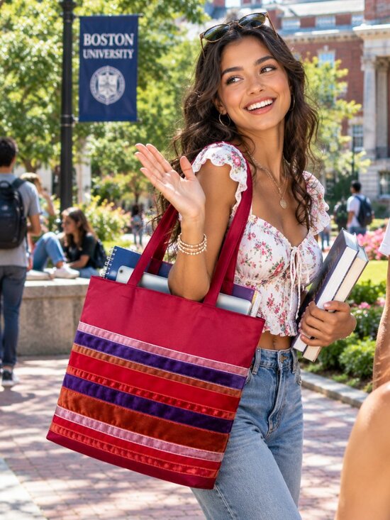 Bath & Body Works Handbags - Nice Bath & Body Works Burgundy Tote Satin Velvet Stripes Roomy Purse/Handbag